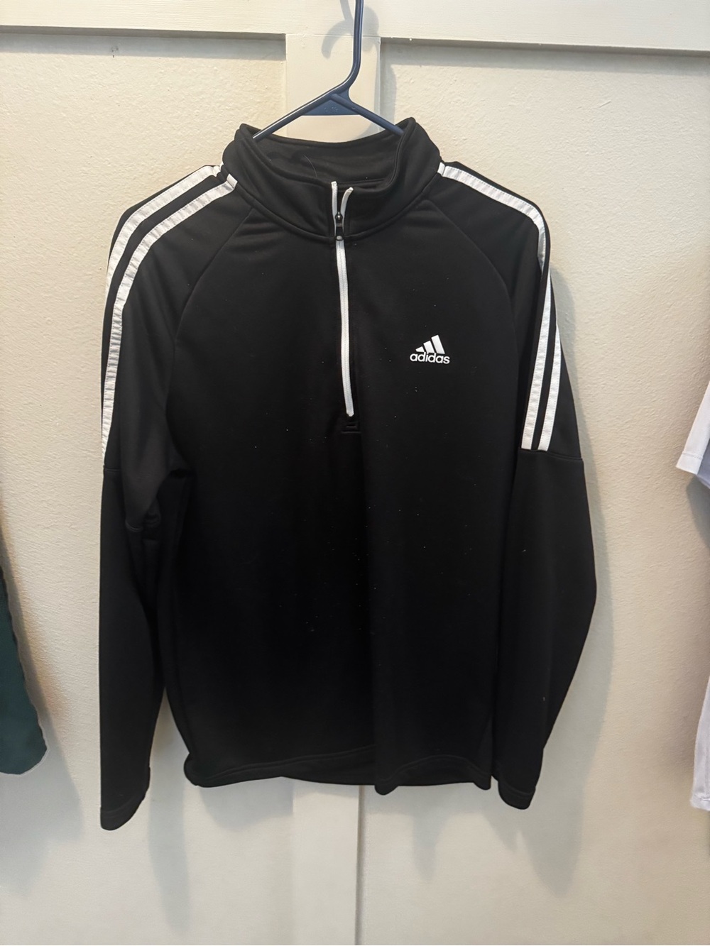 adidas Black Performance 1/4 Zip Pullover Jacket with White Stripes